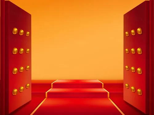 东方中国日式传统经典新年节日红地毯城门装饰元素矢量素材