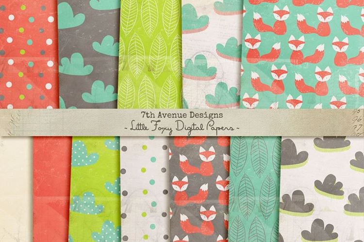 可爱插画无缝背景Little Foxy Digital Papers