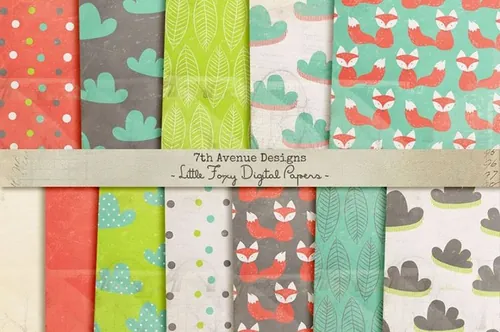 可爱插画无缝背景Little Foxy Digital Papers