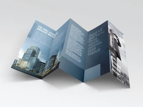 宣传折页贴图样机PSD模板Five panel accordion brochure mockups Vol052
