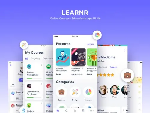 在线培训学习资源课程移动APP界面设计UI工具包 Learnr UI Kit