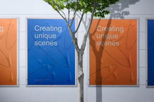 户外街头广告牌宣传海报广告设计贴图展示样机模板 Wall P