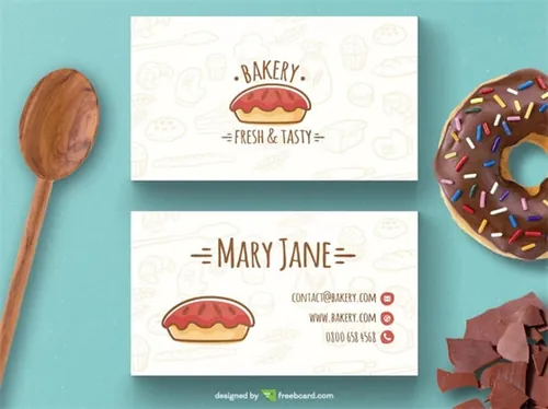 美食底纹名片模板PSD模板Bakery business card template