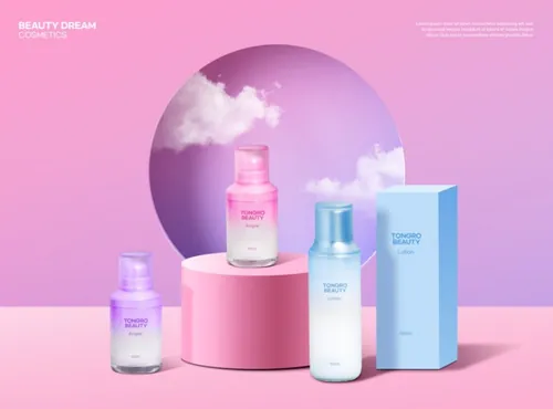 春天高级渐变色日常护肤美容化妆品抽象宣传海报横幅PSD模板