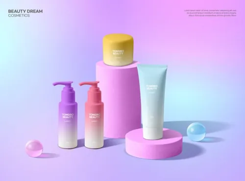 春天高级渐变色日常护肤美容化妆品抽象宣传海报横幅PSD模板