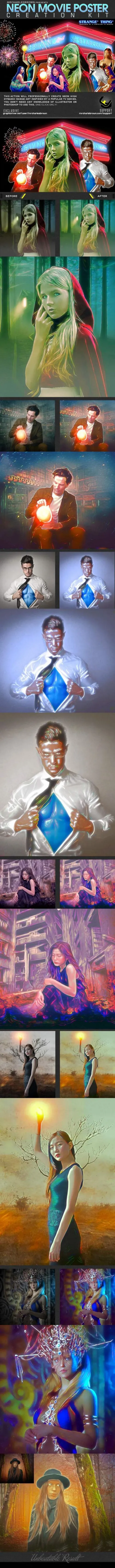 霓虹灯电影海报照片处理效果ps动作7Neon Movie Poster Kit