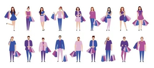 购物人群平面UI插画人物元素素材合集 Set of character