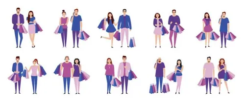 购物人群情侣平面UI插画人物元素素材合集 Set of shoppin