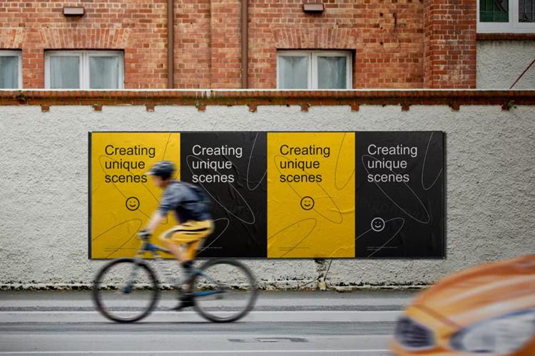 户外街头广告牌宣传海报广告设计贴图展示样机模板 Wall P