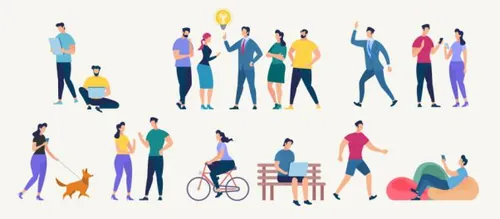 社会网络团队观念人际交流男女扁平卡通插图人物素材 Flat style