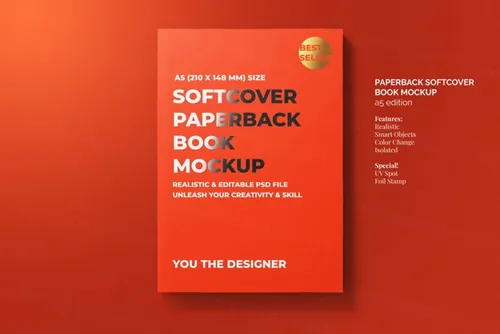 高品质书籍封面设计贴图展示样机PSD模板素材 Softcover paperback book mockup