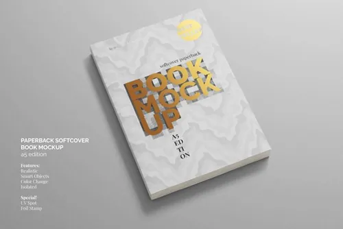 高品质书籍封面设计贴图展示样机PSD模板素材 Softcover paperback book mockup