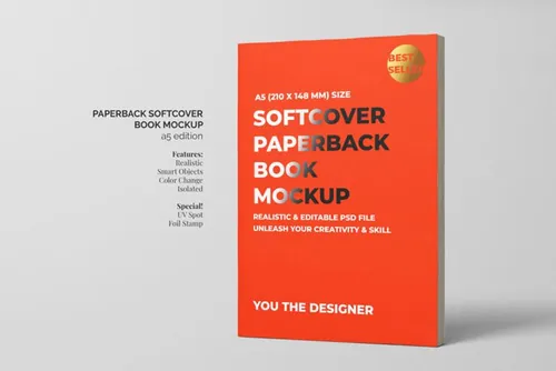 高品质书籍封面设计贴图展示样机PSD模板素材 Softcover paperback book mockup