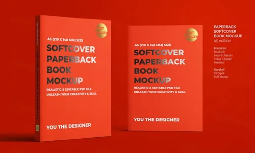高品质书籍封面设计贴图展示样机PSD模板素材 Softcover paperback book mockup