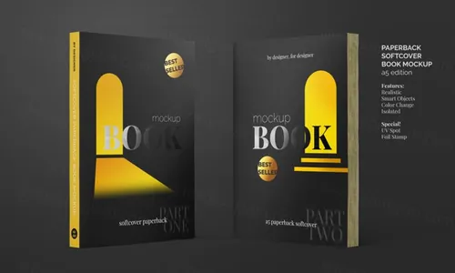 高品质书籍封面设计贴图展示样机PSD模板素材 Softcover paperback book mockup
