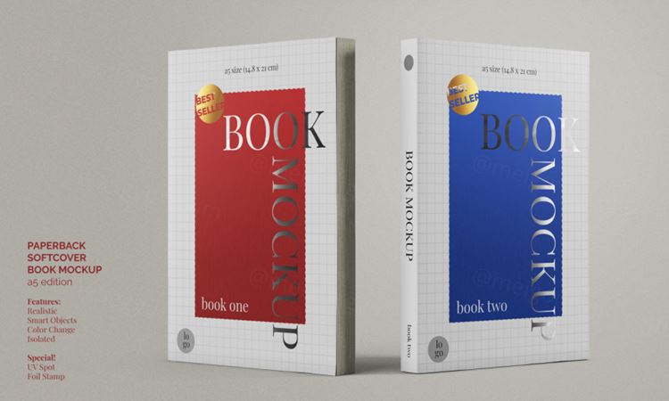 高品质书籍封面设计贴图展示样机PSD模板素材 Softcover paperback book mockup