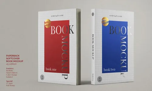 高品质书籍封面设计贴图展示样机PSD模板素材 Softcover paperback book mockup