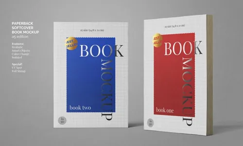 高品质书籍封面设计贴图展示样机PSD模板素材 Softcover paperback book mockup