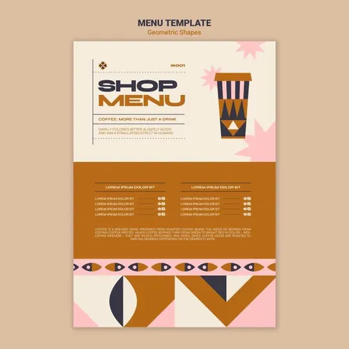 孟菲斯几何抽象餐厅酒店商品菜单菜谱宣传单海报PSD模板 Geometric shapes template