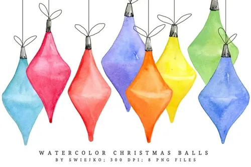 手绘水彩灯泡插图设计素材 elements-watercolor-christmas-balls-i-XQSJFM-2018-10-23