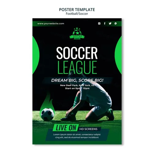 绿色足球体育竞技私人教练运动健康宣传PSD海报模板素材