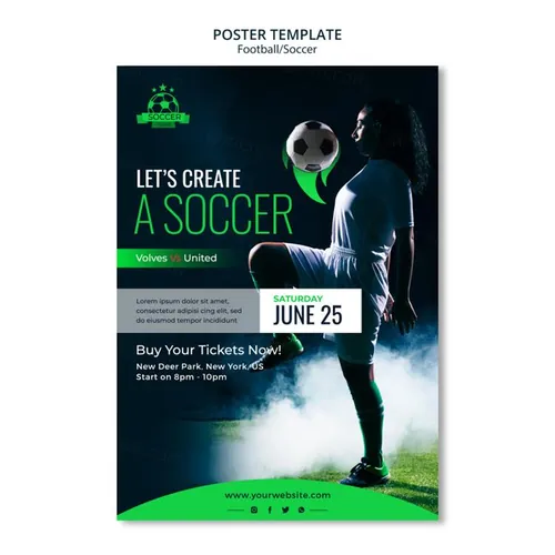 绿色足球体育竞技私人教练运动健康宣传PSD海报模板素材