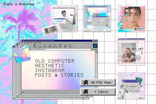 未来派复古蒸汽波潮流自媒体Ins推广图模板素材 Old Compute