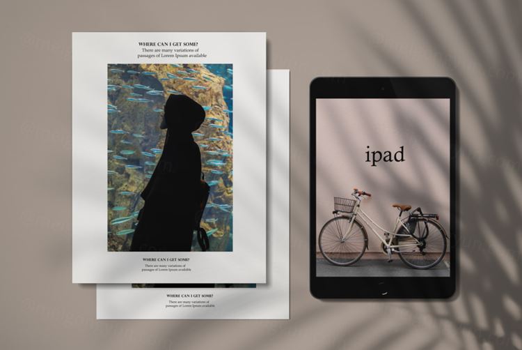 带阴影模拟的iPad样机模板品牌VI提案必备 Stationery Branding Mockup