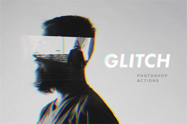 未来电子迷幻信号故障错乱信息损坏特效PS动作素材 Glitch Pho