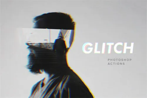 未来电子迷幻信号故障错乱信息损坏特效PS动作素材 Glitch Pho