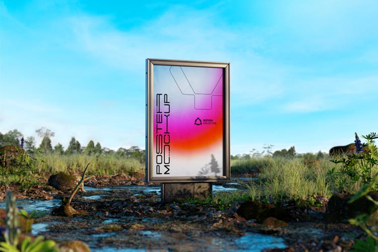 自然美学户外灯箱广告牌宣传海报广告设计贴图展示样机模板 Na
