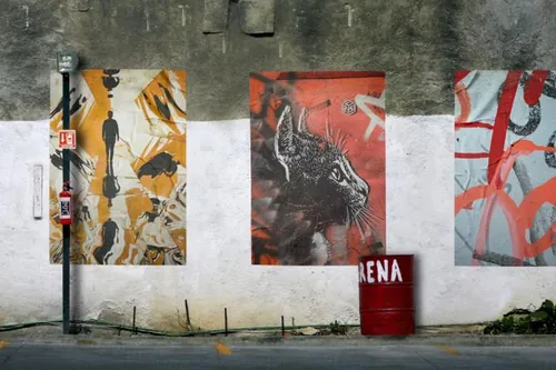 户外街头邹巴巴的墙体宣传印刷广告贴图展示样机PSD模板 Wa