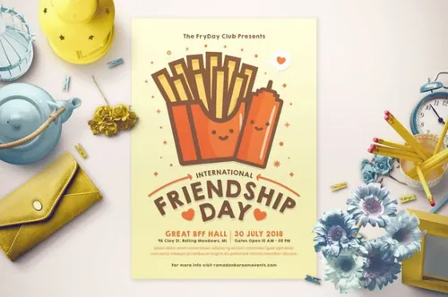 可爱清新时尚的海报传单DM设计模板 friendship-day-flyer-S2T9C7
