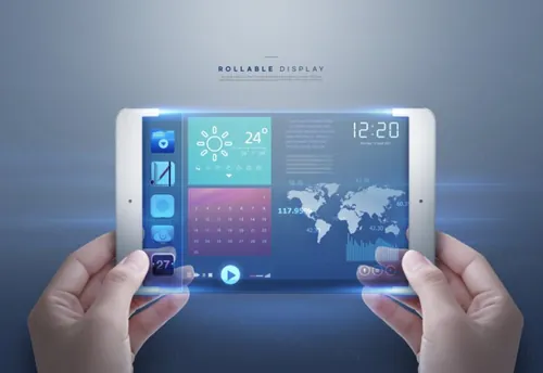 未来智能设备高科技概念宣传海报PSD模板素材 Rollable Display