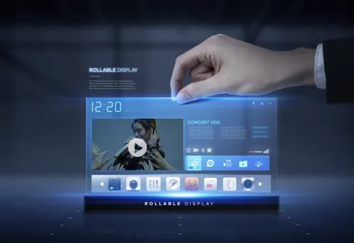 未来智能手机设备显示屏高科技概念宣传海报PSD模板素材 Rollable Display