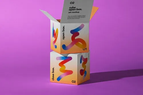 方形纸盒包装设计提案展示样机模板 Cube Boxes Ps