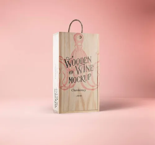 Psd Wine Wood Box Mockup 红酒包装贴图展示