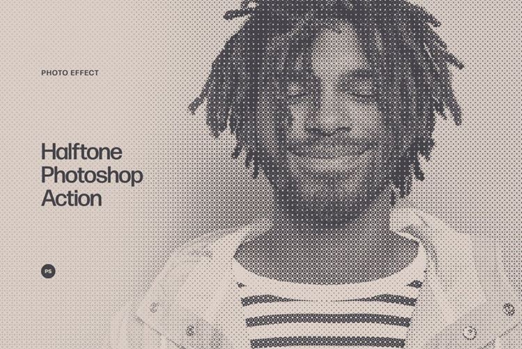 复古多种形状半色调颗粒像素点照片处理特效PS动作素材 Hal