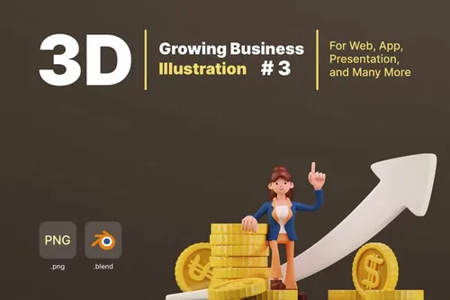 三维渲染卡通企业成长业务业绩上升3D商业插画素材 3D Gr