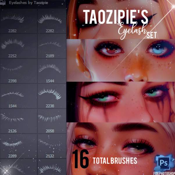卡通动漫插画二次元美女睫毛PS笔刷 Taozipie - Eyelash Set For Photoshop