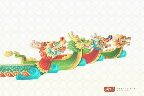 中国端午节划龙舟吃粽子传统活动宣传EPS矢量插画素材