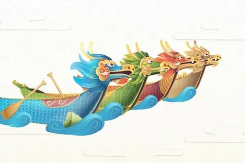 中国端午节划龙舟吃粽子传统活动宣传EPS矢量插画素材