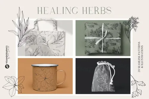 朴实自然的草药野草矢量图案合辑 Herbs Patterns