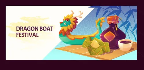中国端午节划龙舟吃粽子传统活动宣传EPS矢量插画素材