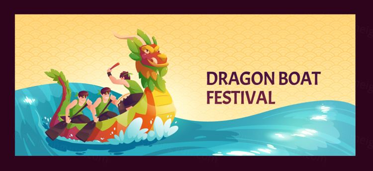 中国端午节划龙舟吃粽子传统活动宣传EPS矢量插画素材