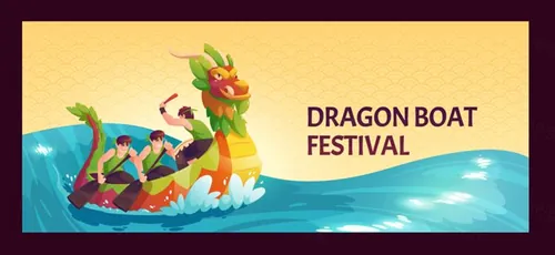 中国端午节划龙舟吃粽子传统活动宣传EPS矢量插画素材