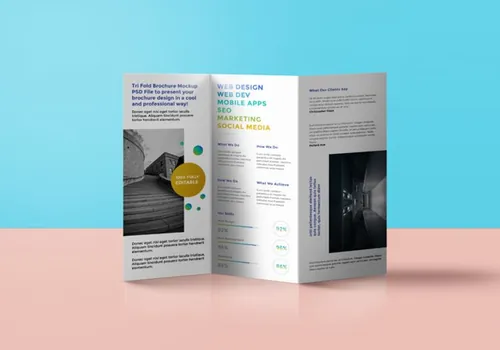 三折页模型PSD贴图模板Tri-Fold Brochure Mockup PSD