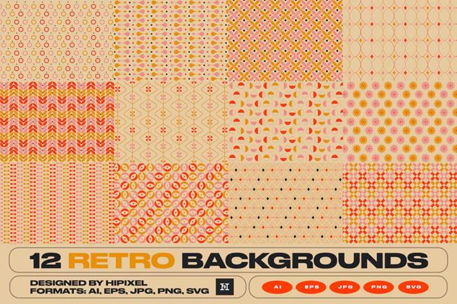 12个复古几何图案无缝拼接图案素材 12 Retro Bac
