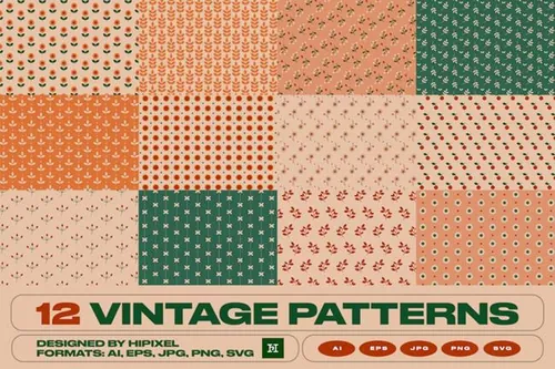 12张复古淡雅的碎花无缝拼接图案素材 Vintage Pat