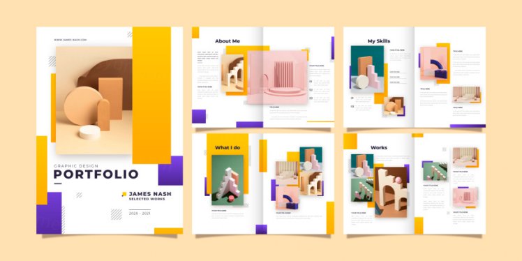 创意黄色紫色渐变工作室简介投资标书个人简历画册模板EPS矢量设计模板素材